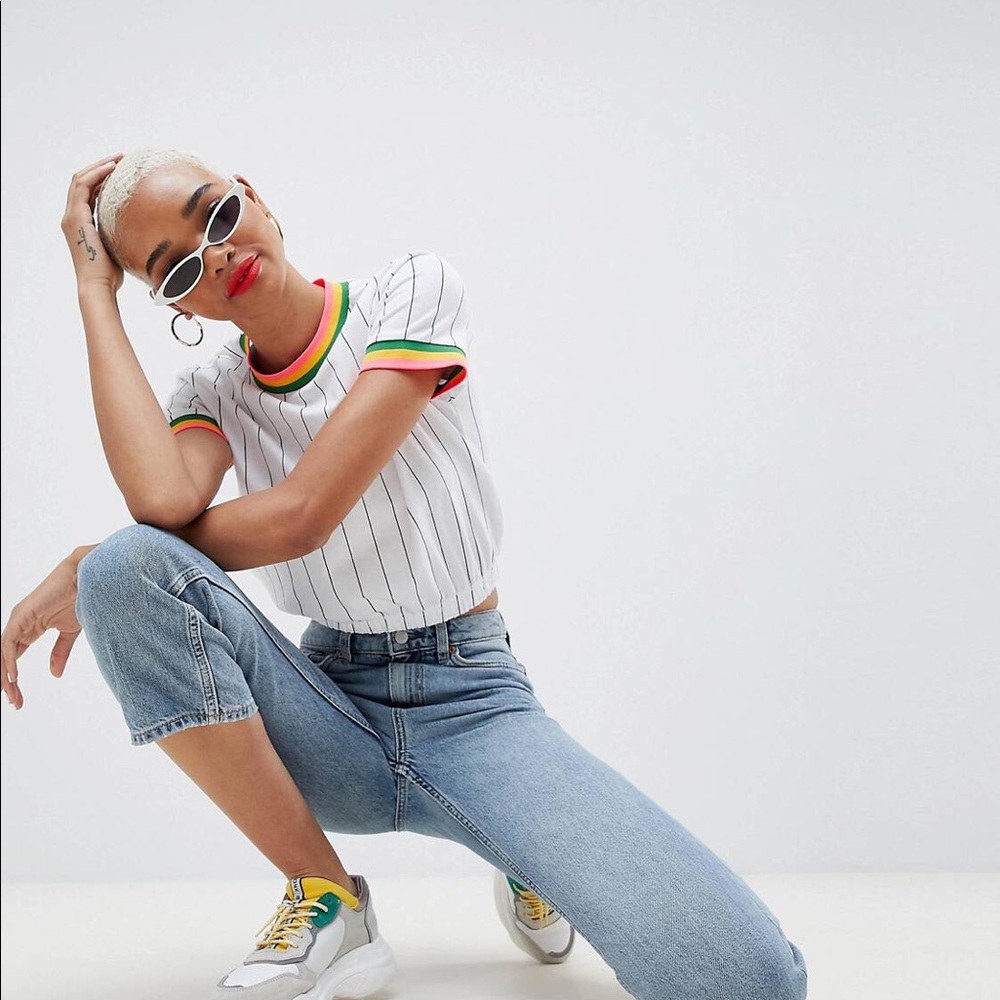 NWT ASOS Rainbow Trim Crop Tee